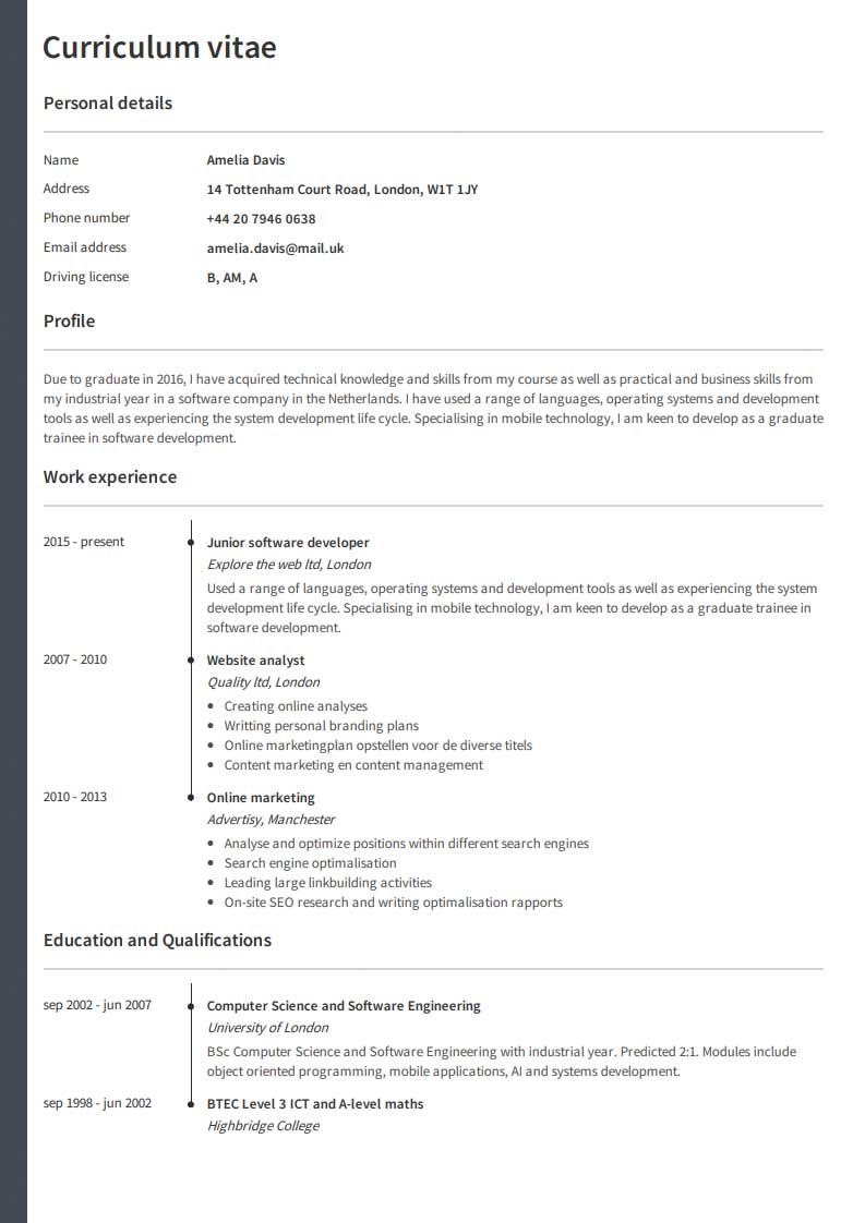 Besplatan primjer CV-a Besplatan primjer CV-a