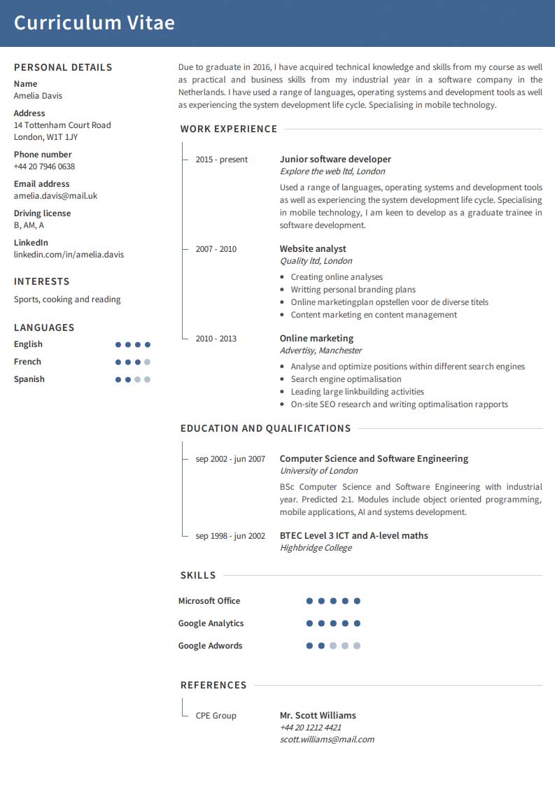 Besplatan primjer CV-a Besplatan primjer CV-a