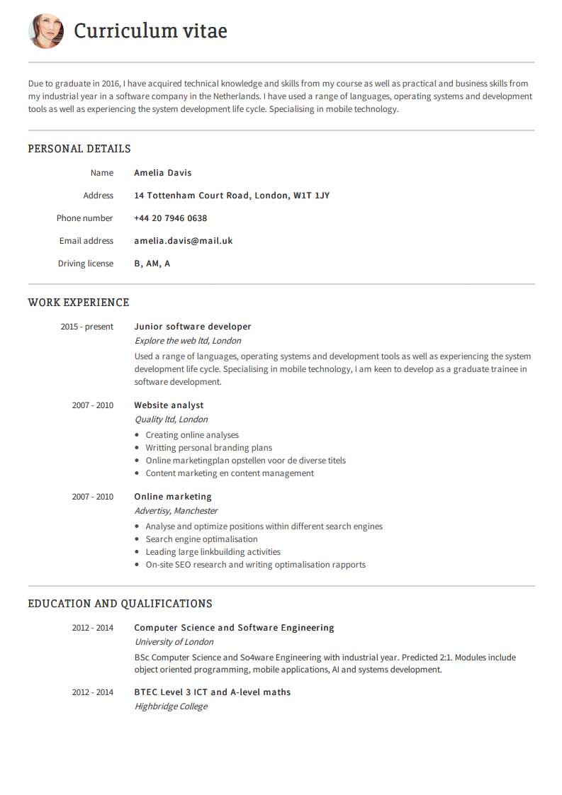 Besplatan primjer CV-a Besplatan primjer CV-a