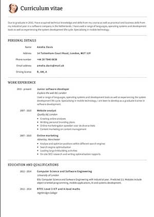 Besplatan primjer CV-a