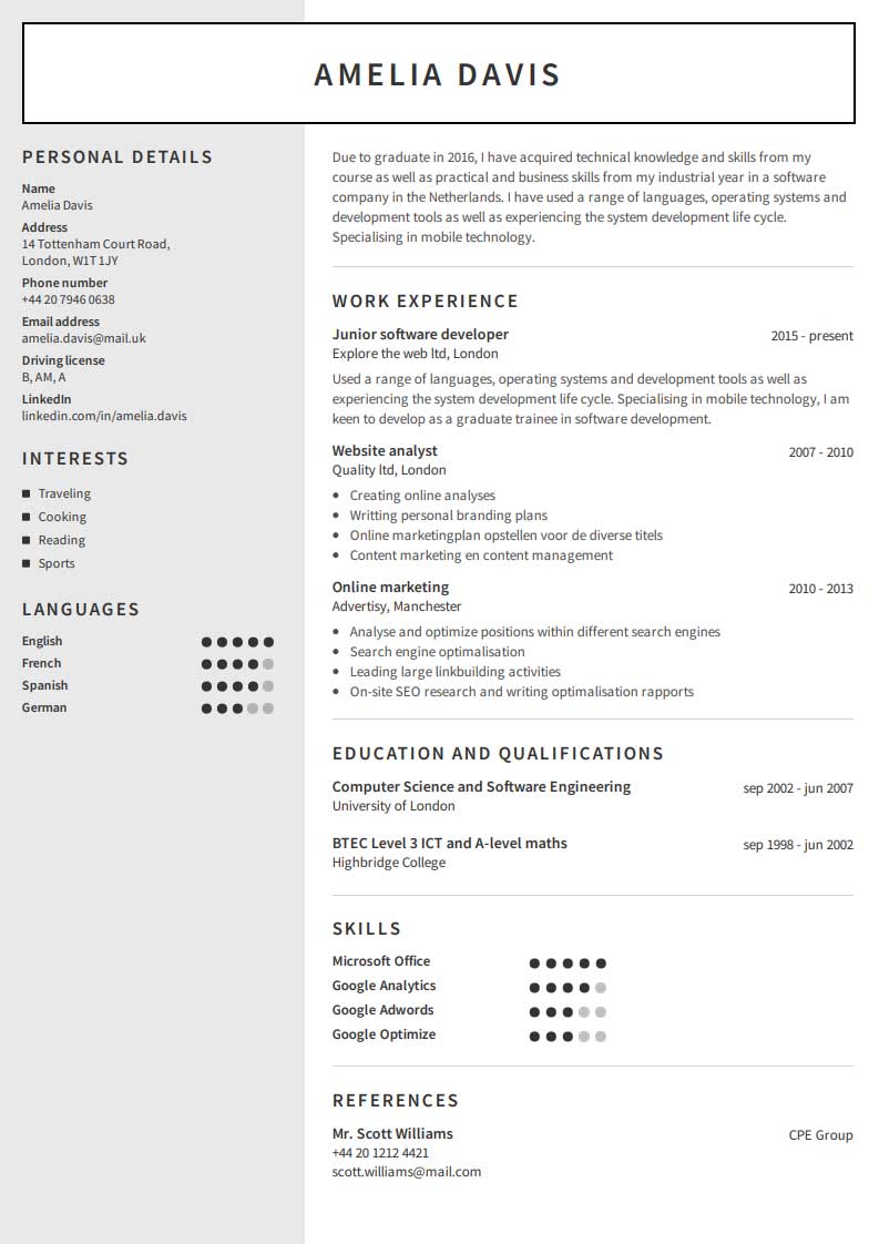 Besplatan primjer CV-a Besplatan primjer CV-a