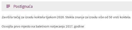 postignuca u životopisu za barmena