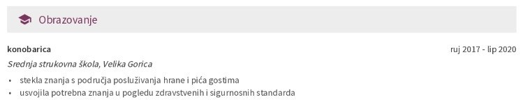 obrazovanje u životopisu za barmena