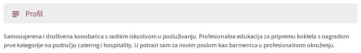 sažetak osobnih profila za barmena