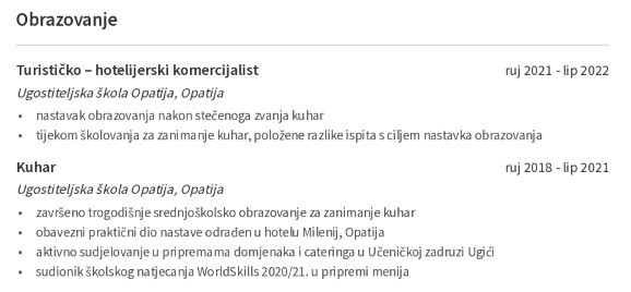 obrazovanje u osnovnom zivotopisu