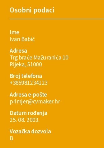 osobni podaci u osnovnom zivotopisu