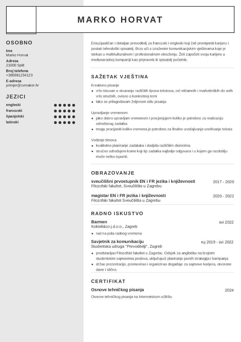 Primjer životopisa za promjenu karijere Primjer životopisa za promjenu karijere