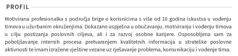 osobni profil u zivotopisu za službe za korisnike osobni profil u zivotopisu za službe za korisnike