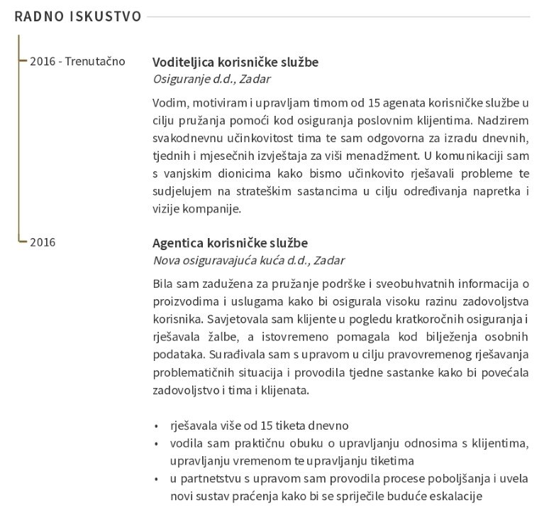 radno iskustvo u zivotopisu za službe za korisnike radno iskustvo u zivotopisu za službe za korisnike