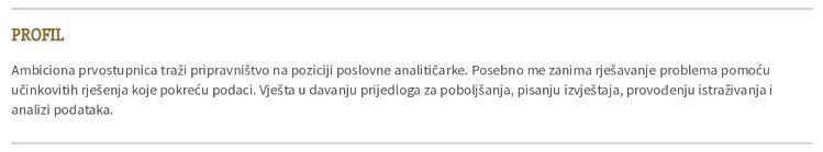 sažetak osobnog profila pripravnika