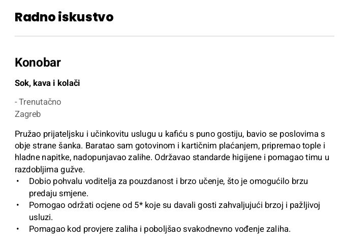 radno iskustvo u zivotopisu za Lidl