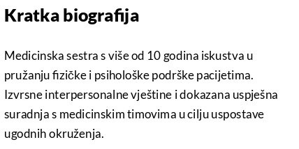 osobni profil medicinske sestre