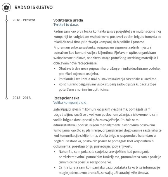 radno iskustvo u zivotopisu za recepcionera radno iskustvo u zivotopisu za recepcionera