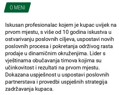 osobni profil profesionalca u prodaji
