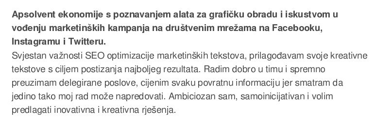 Osobni profil u životopisu studenta