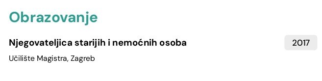obrazovanje u zivotopisu za njegovateljicu
