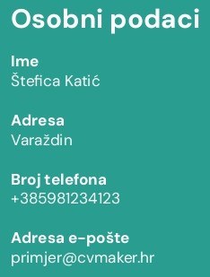 osobni podaci u zivotopisu za njegovateljicu