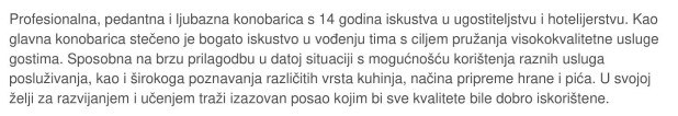 osobni profil u zivotopisu za konobara